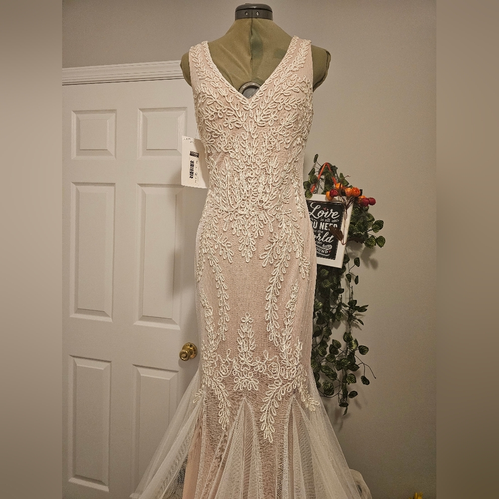 Betsy & Adam's New glamorous gown Ivory And Nude Sz S/M